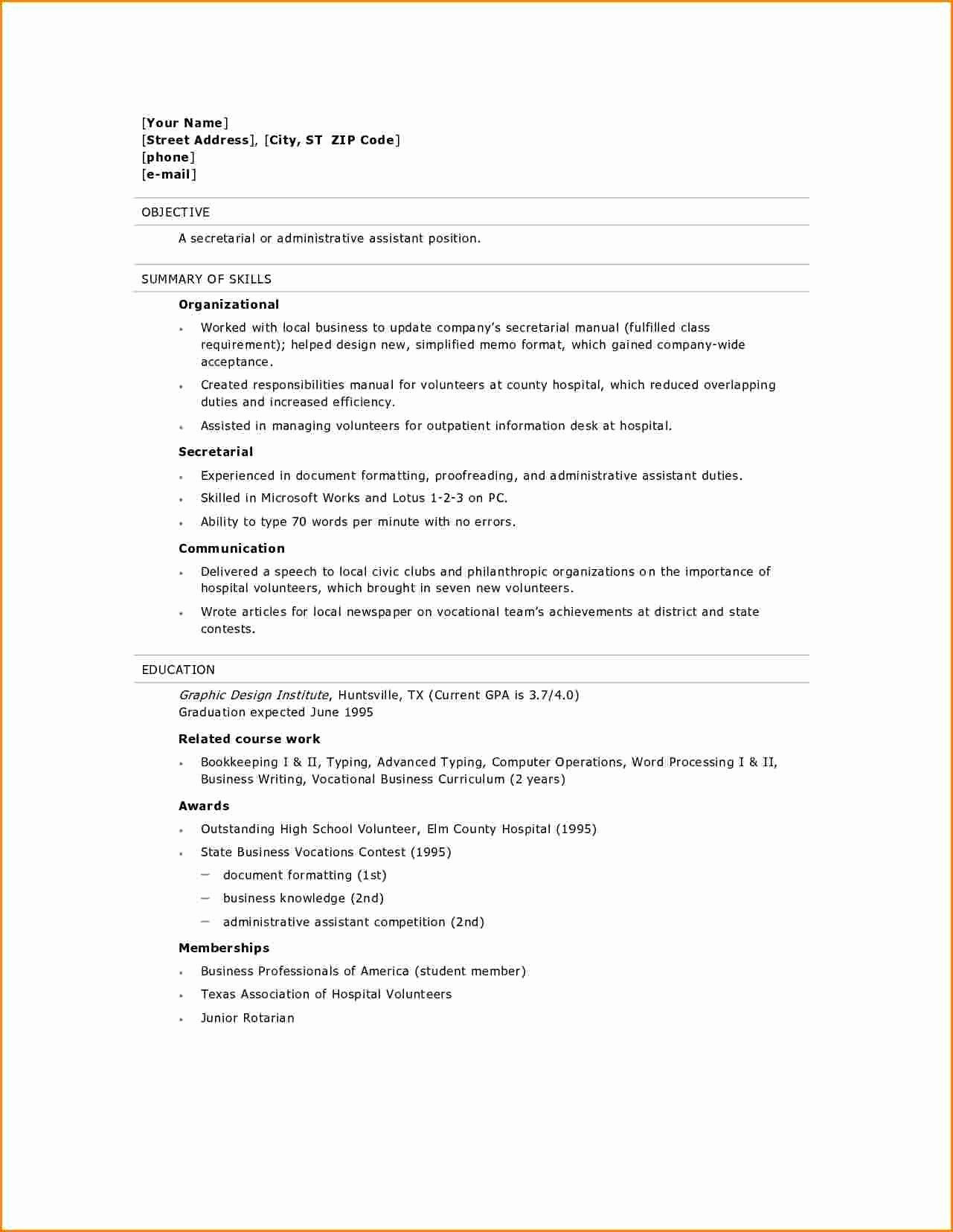 Resume Template for Recent High School Graduate Resume format High School Graduate – Resume format High School …