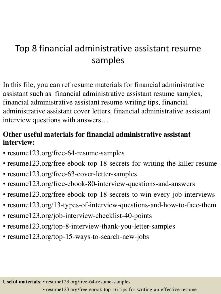 Resume123 org Free 64 Resume Samples top 8 Financial Administrative assistant Resume Samples