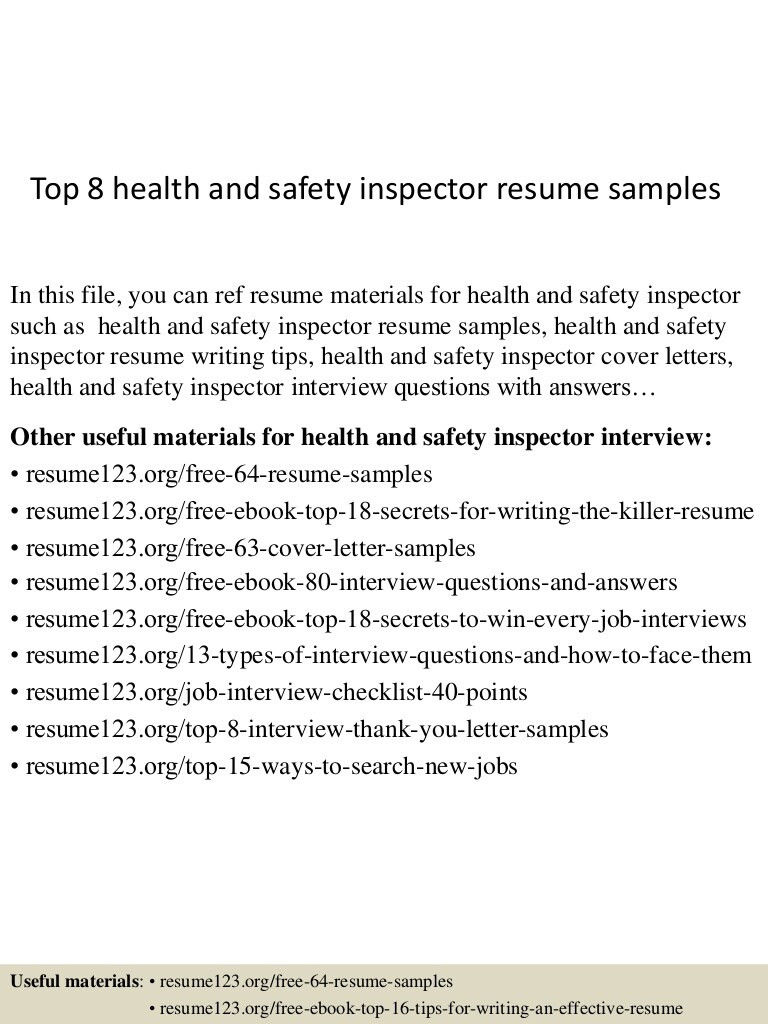 Resume123 org Free 64 Resume Samples top 8 Health and Safety Inspector Resume Samples