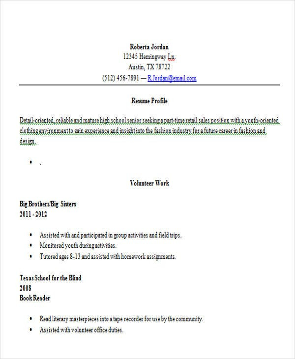 Sample First Resume for High School Student 14 First Resume Templates Pdf Doc