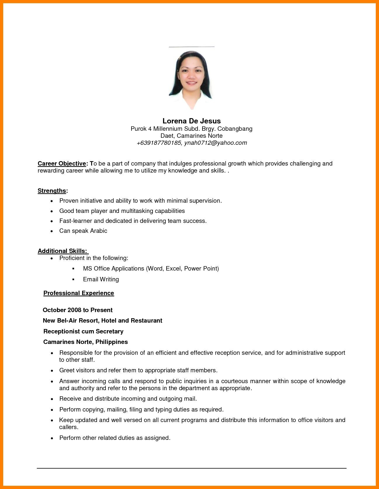 Sample Objectives In Resume for It Students Objectives In Resume Sample – Derel