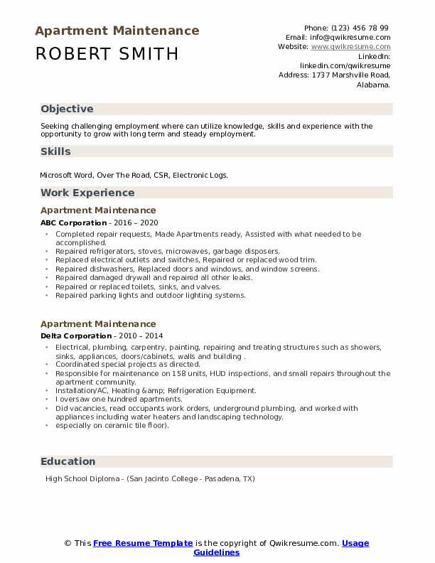 Sample Resume for Apartment Maintenance Worker Apartment Maintenance Resume Samples