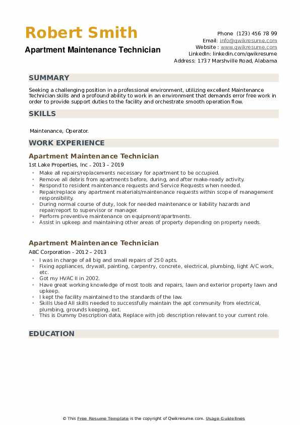 Sample Resume for Apartment Maintenance Worker Apartment Maintenance Technician Resume Samples