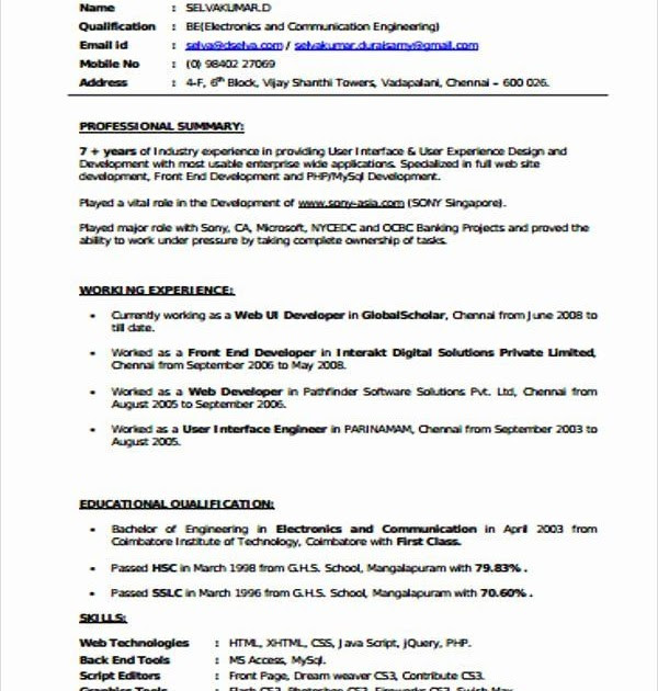 Sample Resume for asp Net Developer Fresher Sample Resume for Web Developer Fresher Best Resume Examples