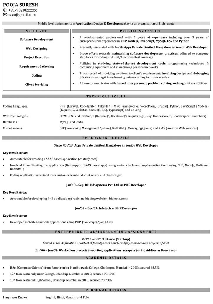 Sample Resume for asp Net Developer Fresher Web Developer Resume