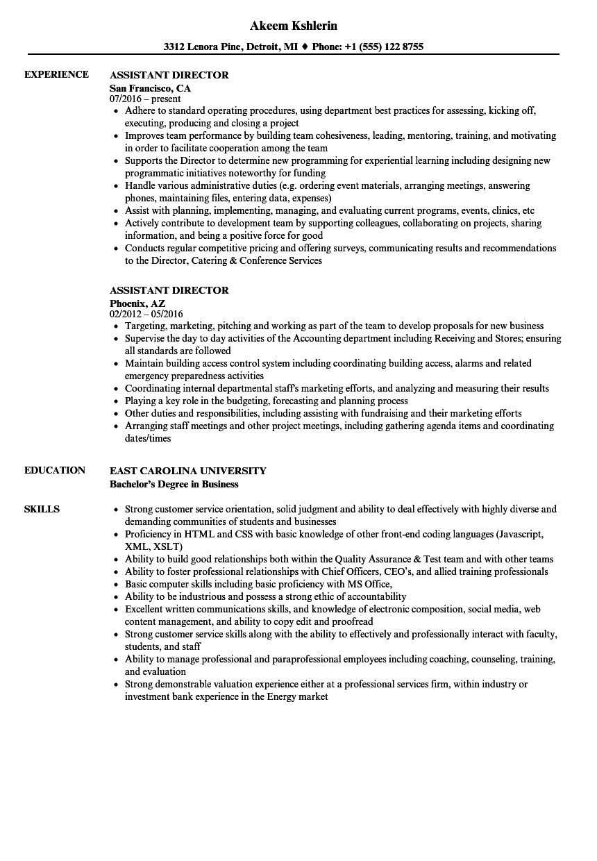 Sample Resume for assistant Director Of Films Director Resume Sample Pdf