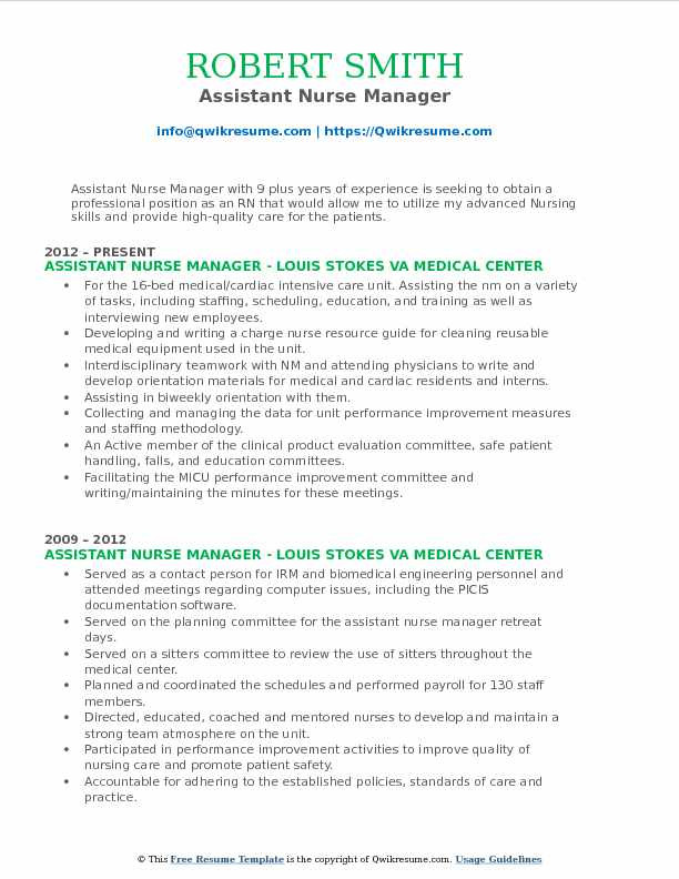 Sample Resume for assistant Nurse Manager assistant Nurse Manager Resume Samples