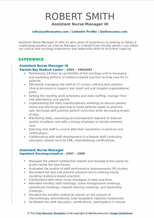 Sample Resume for assistant Nurse Manager assistant Nurse Manager Resume Samples