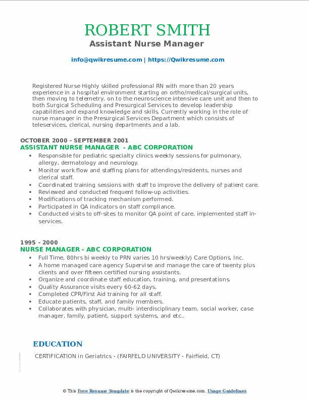 Sample Resume for assistant Nurse Manager Nurse Manager Resume Samples