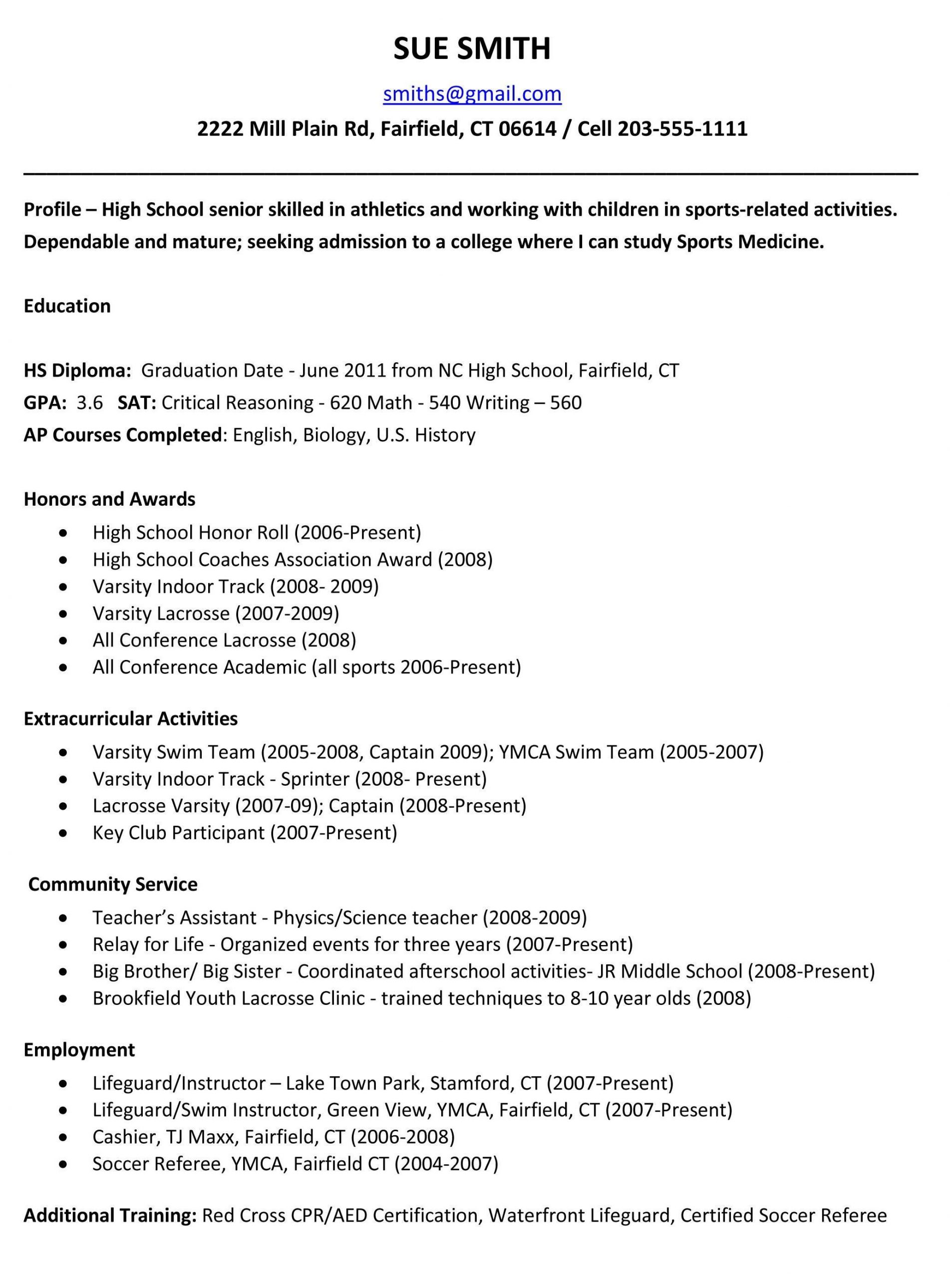 Sample Resume for College Application Template Example Resume for High School Students for College Applications …