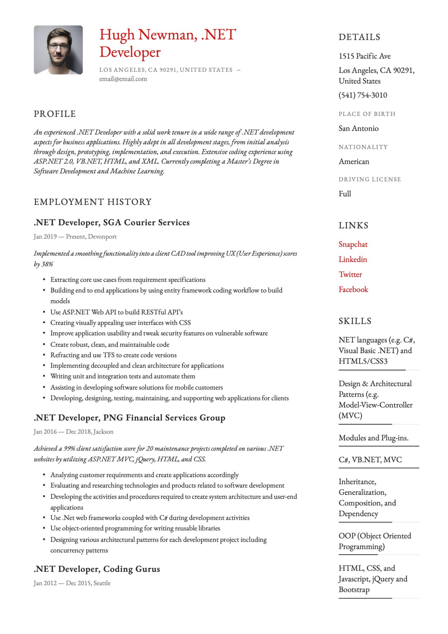 Sample Resume for Experienced Net Developer Net Developer Resume & Writing Guide