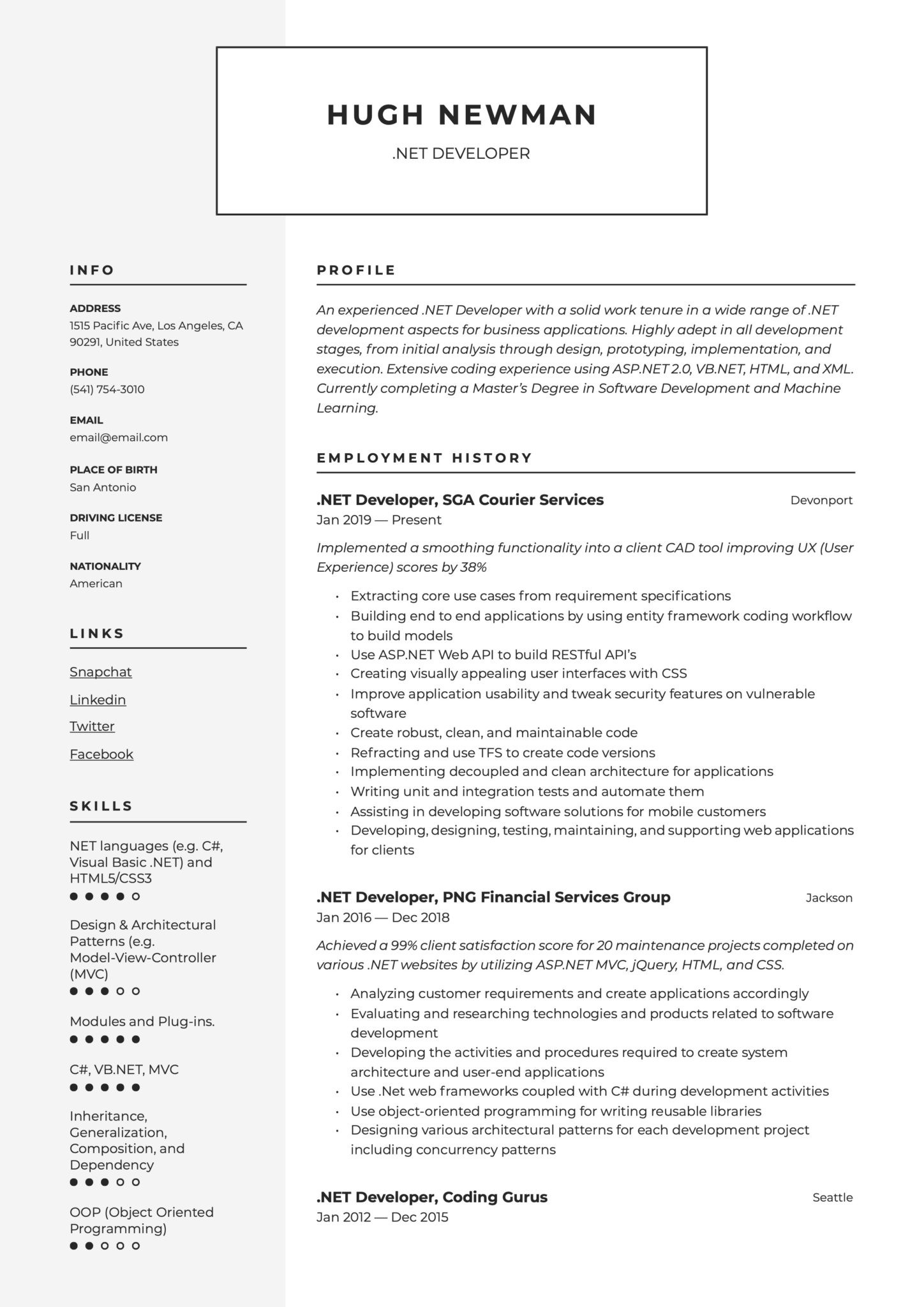 Sample Resume for Experienced Net Developer Net Developer Resume & Writing Guide