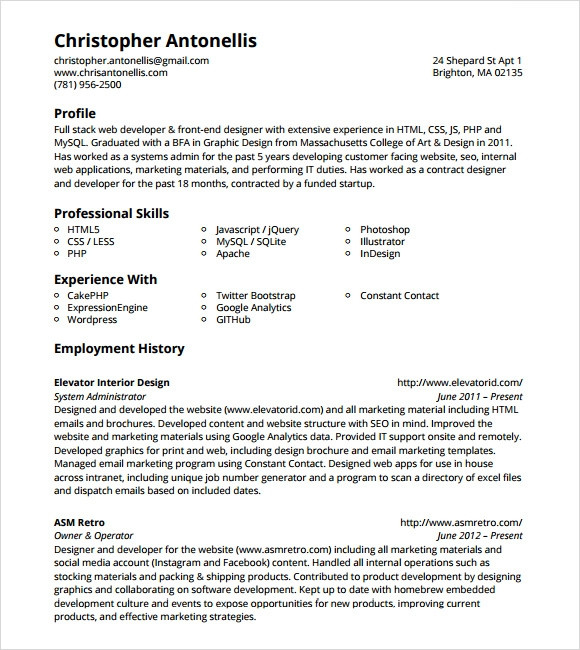 Sample Resume for Experienced PHP Developer Free Download 10 Sample PHP Developer Resume Templates to Download