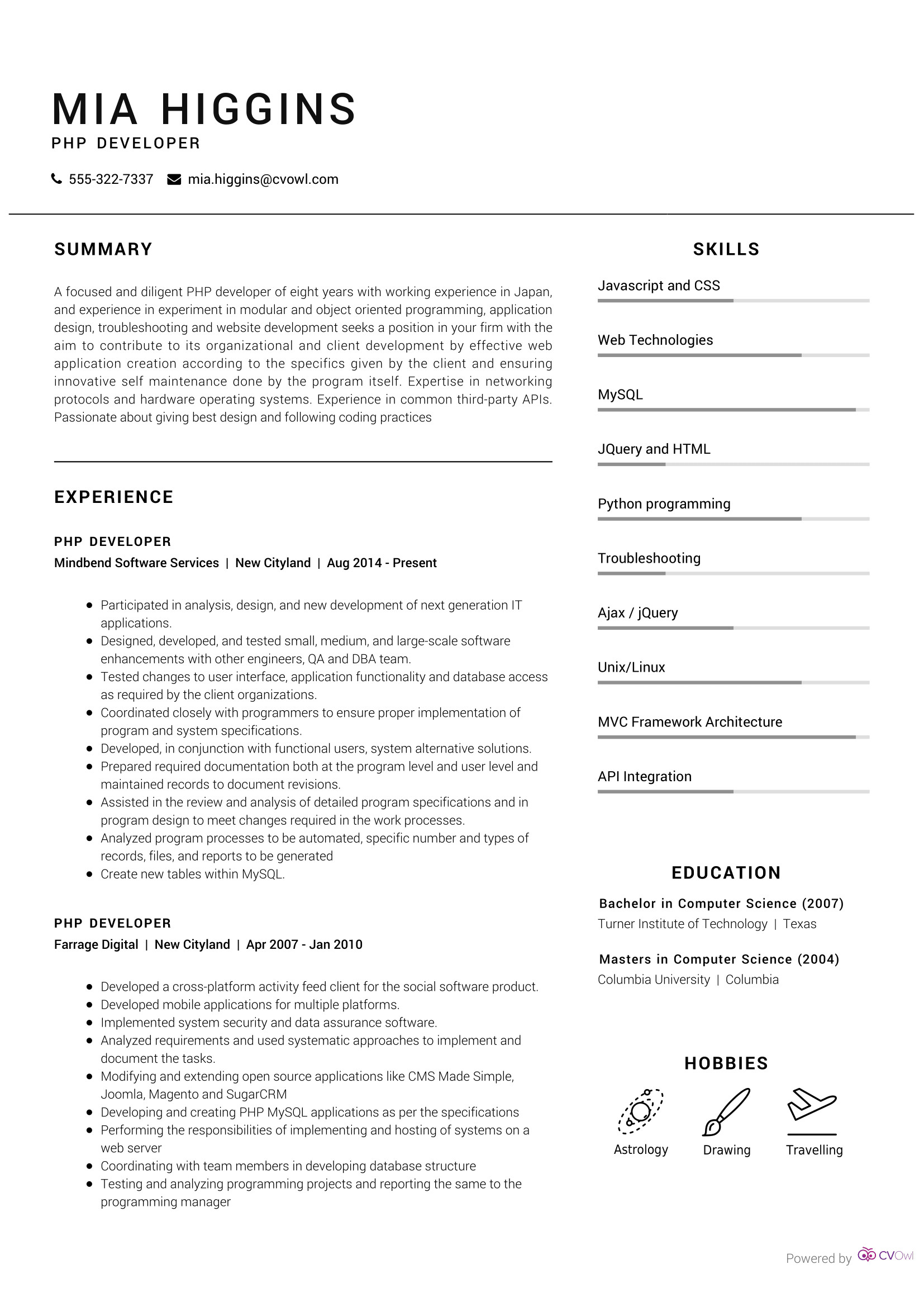 Sample Resume for Experienced PHP Developer Free Download PHP Developer Resume Sample