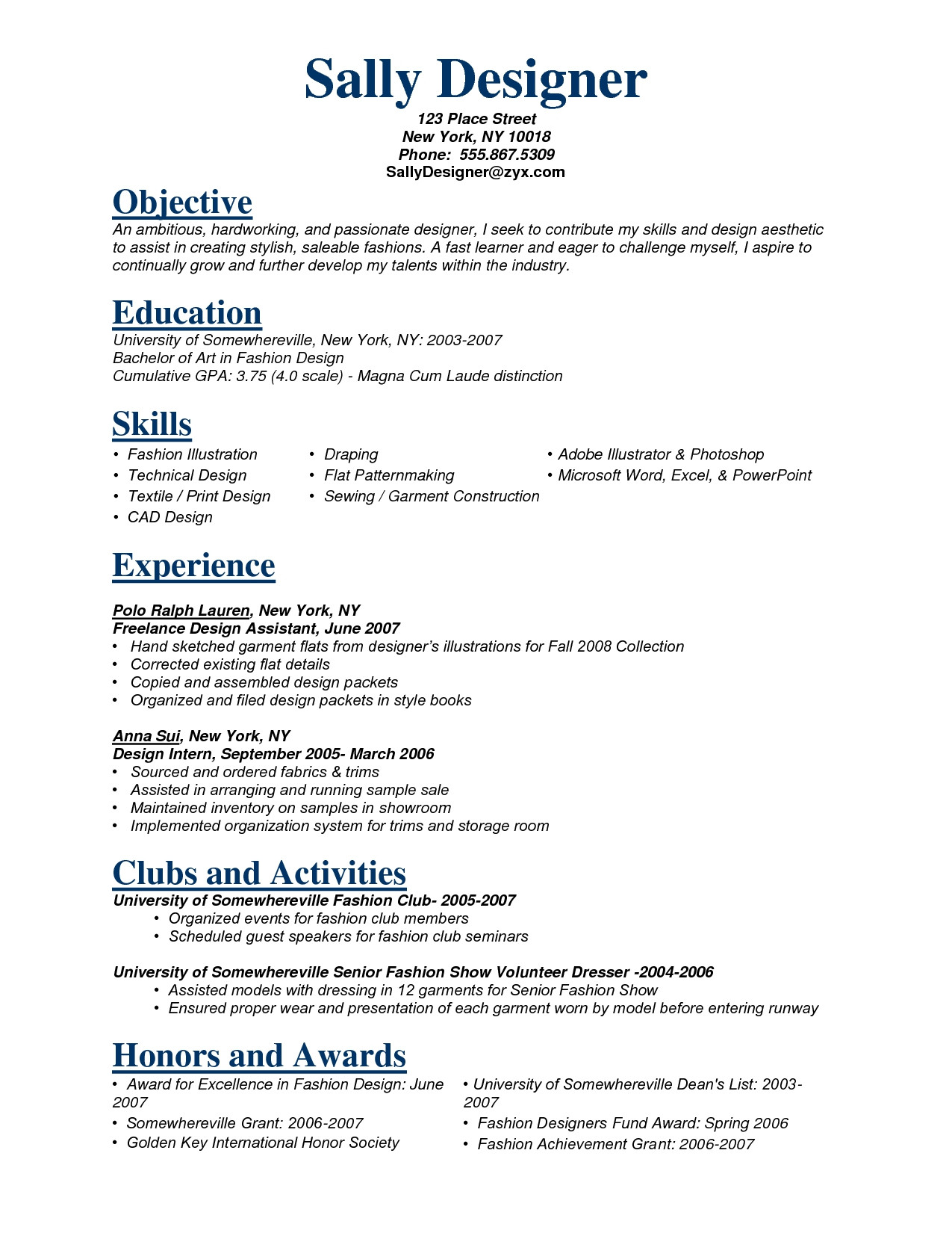 Sample Resume for Fashion Designer Fresher Fashion Design Resume – Emmamcintyrephotography