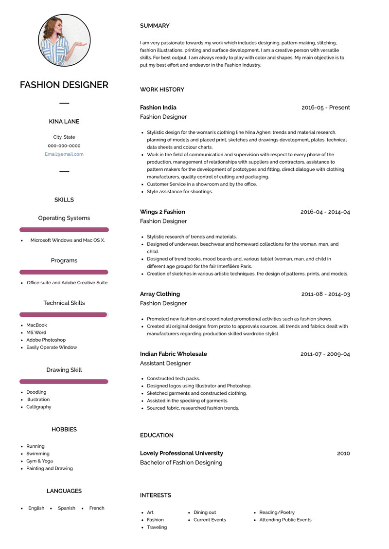 Sample Resume for Fashion Designer Fresher Fashion Designer Resume Samples and Templates