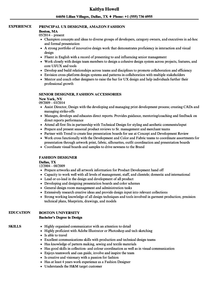 Sample Resume for Fashion Designer Fresher Fashion Sample Resume for Fashion Designer Fresher