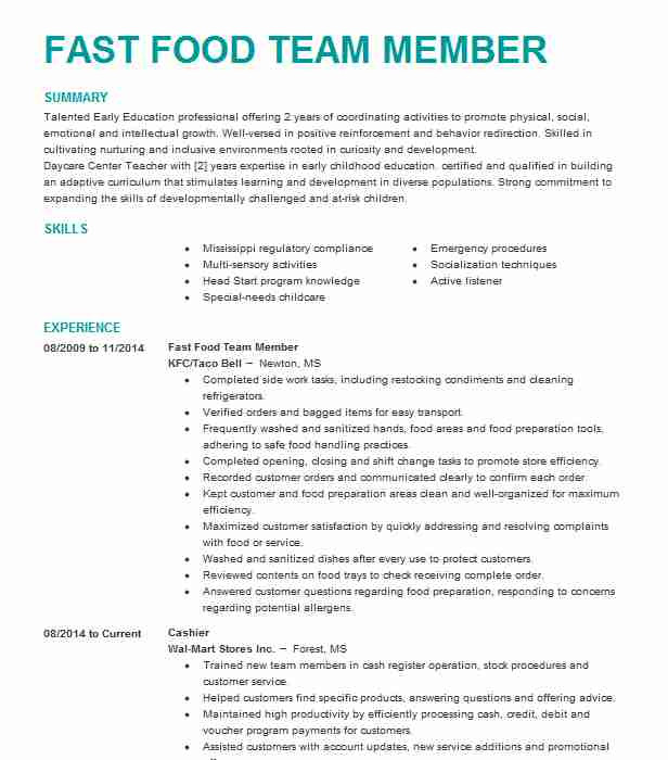 Sample Resume for Fast Food Crew Fast Food Crew Member Resume Example Jack In the Box