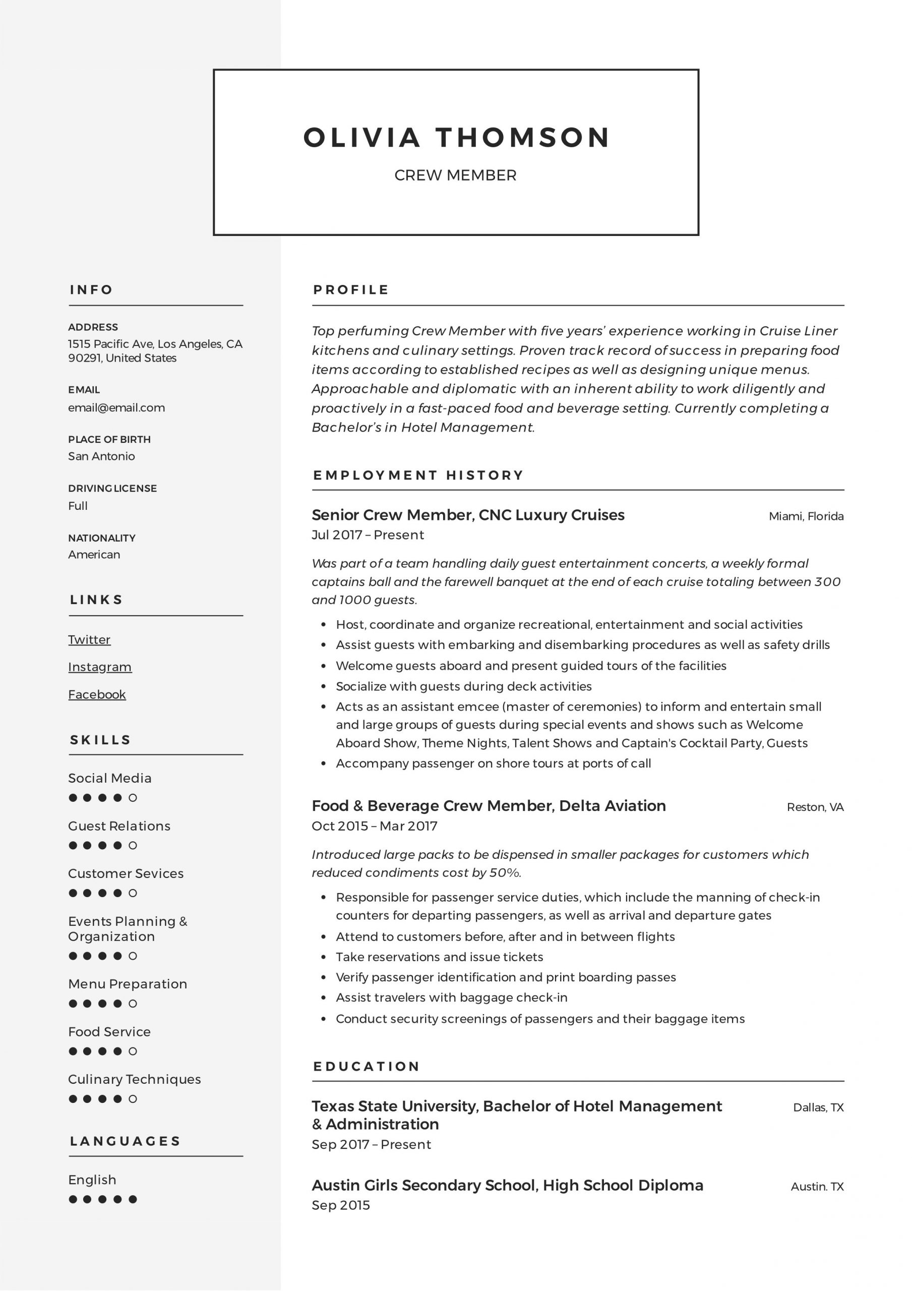 Sample Resume for Fast Food Crew without Experience Philippines Crew Member Resume & Writing Guide