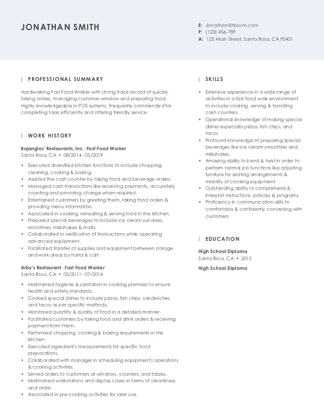 Sample Resume for Fast Food Worker Professional Resume Examples Our Most Popular Resumes In