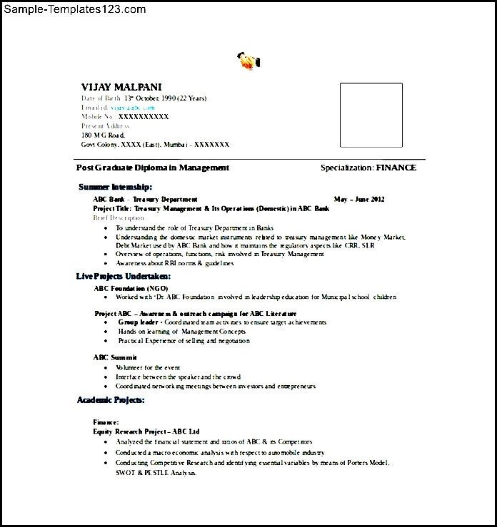 Sample Resume for Finance and Accounting Freshers Mba Finance Fresher Resume Word format Free Download