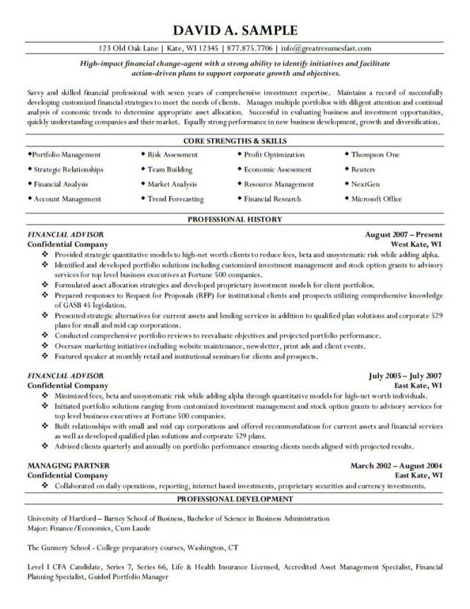 Sample Resume for Financial Advisor Position Financial Advisor Resume Sample