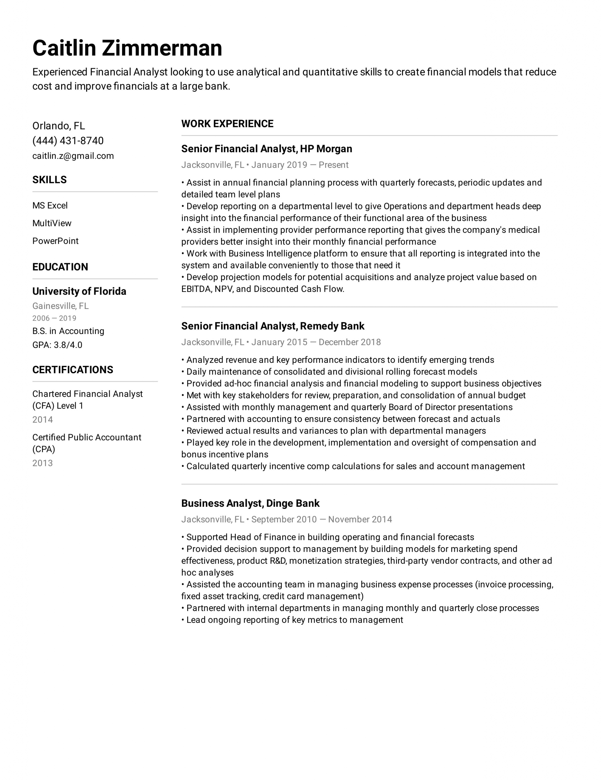 Sample Resume for Financial Analyst Position Financial Analyst Resume Example & Writing Tips for 2021