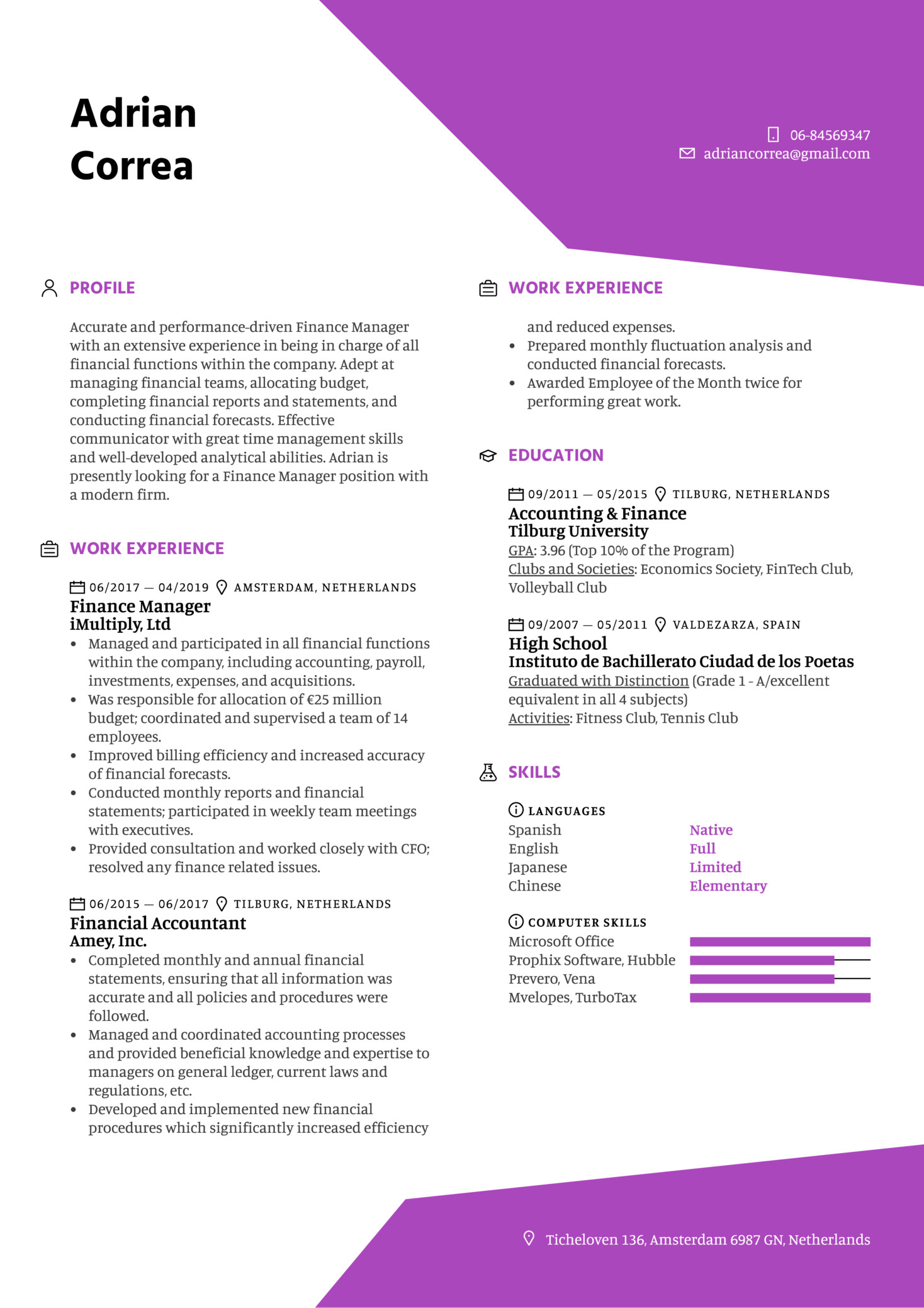 Sample Resume for Financial Management Position Finance Manager Resume Sample