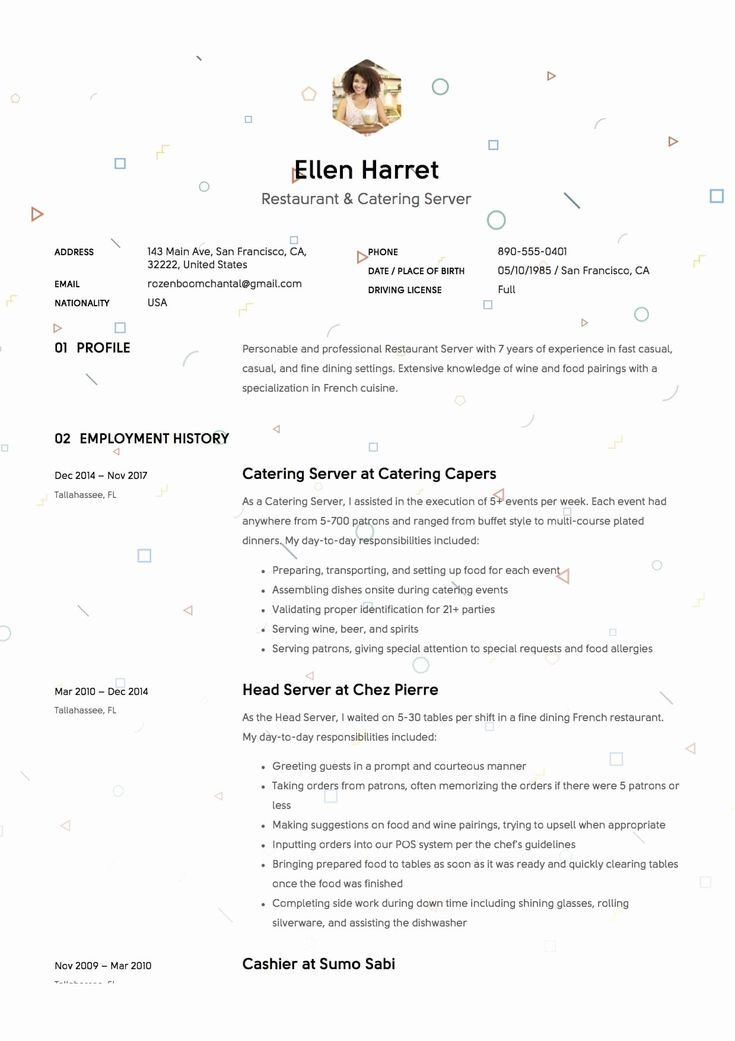 Sample Resume for Fine Dining Server 20 Fine Dining Server Resume
