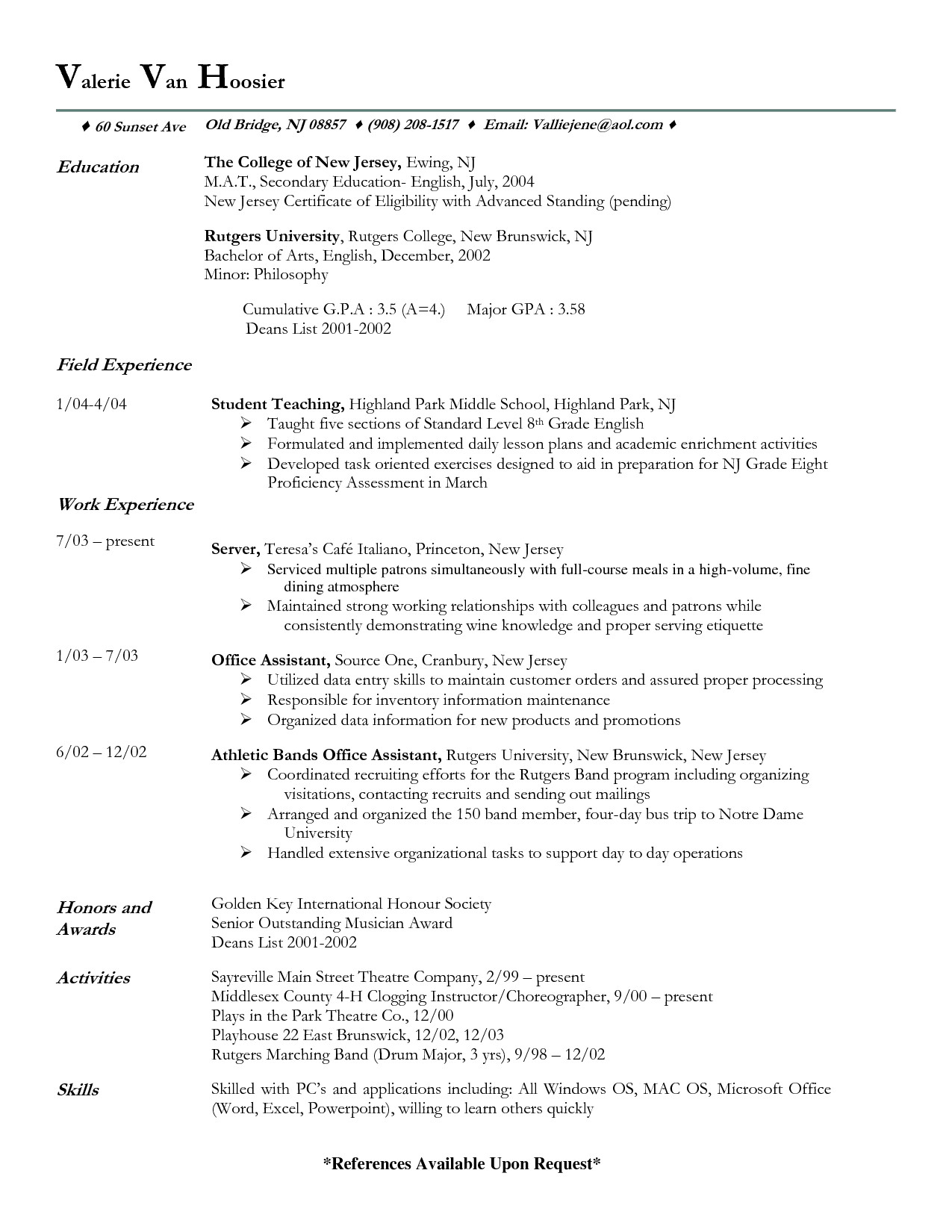 Sample Resume for Fine Dining Server Fine Dining Server Resume Resume Template Sample