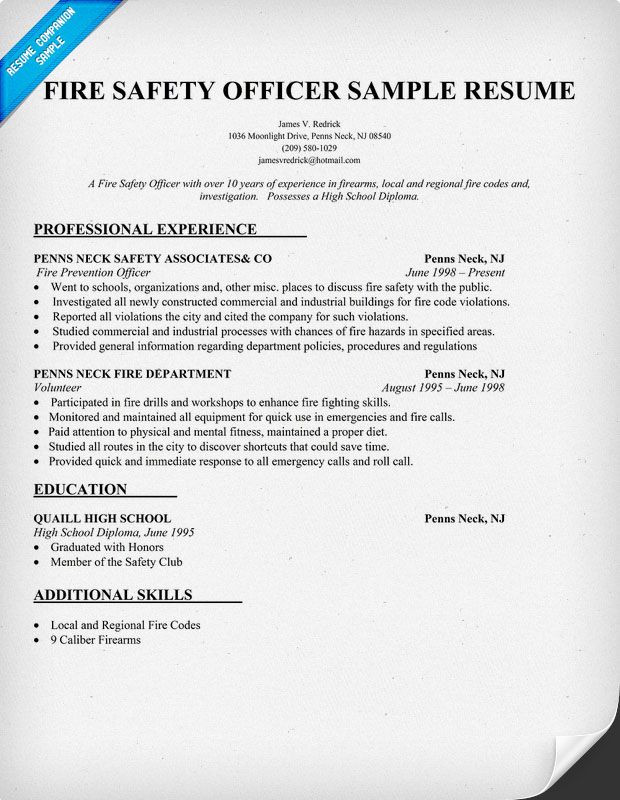 Sample Resume for Fire and Safety Officer Fresher Fire Safety Ficer Resume Sample Resume Panion