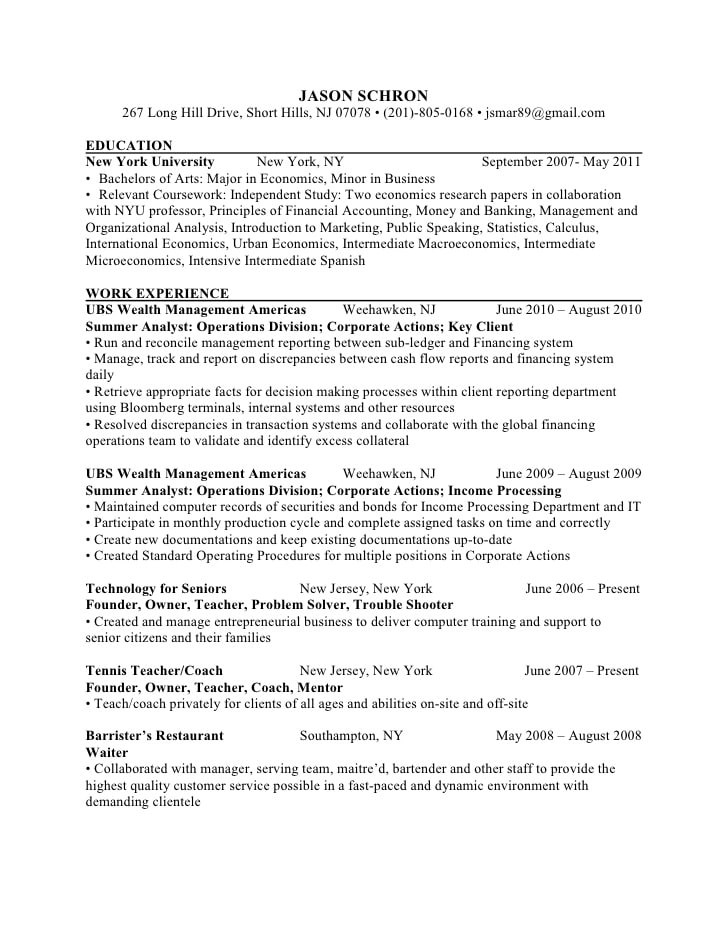 Sample Resume for Fresh Economics Graduate Resume Nyu Graduate Economics Business