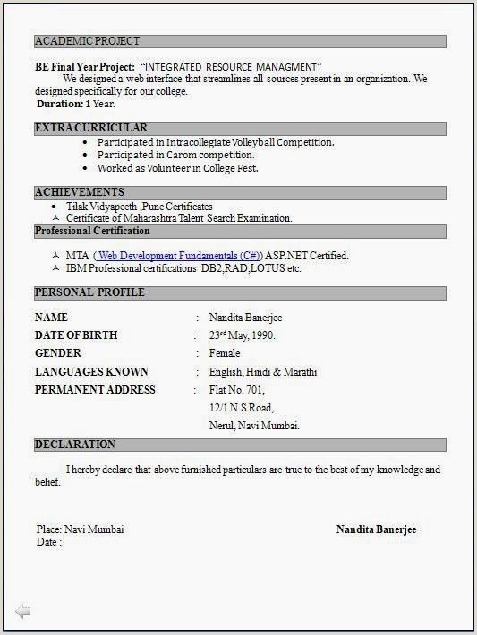 Sample Resume for Fresher School Teacher In India Resume format for Fresher Teacher Job In India Best