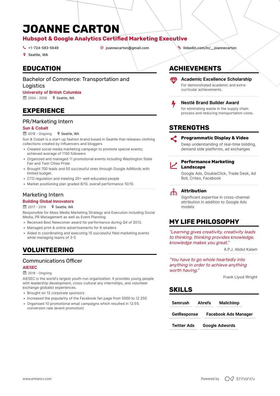 Sample Resume for Freshers with Internship Experience the Best 2019 Fresher Resume formats and Samples