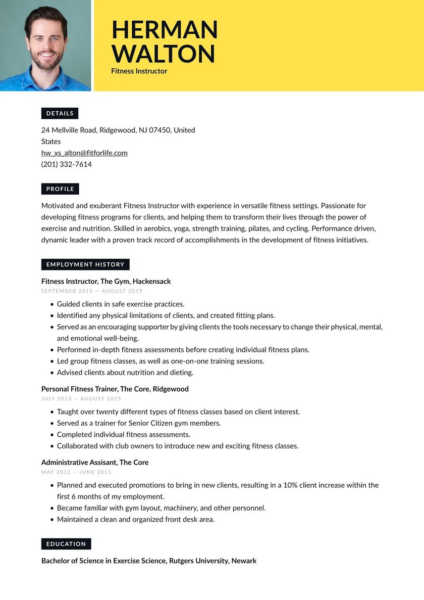 Sample Resume for Gym Front Desk Fitness Instructor Resume Examples & Writing Tips 2021 (free Guide)