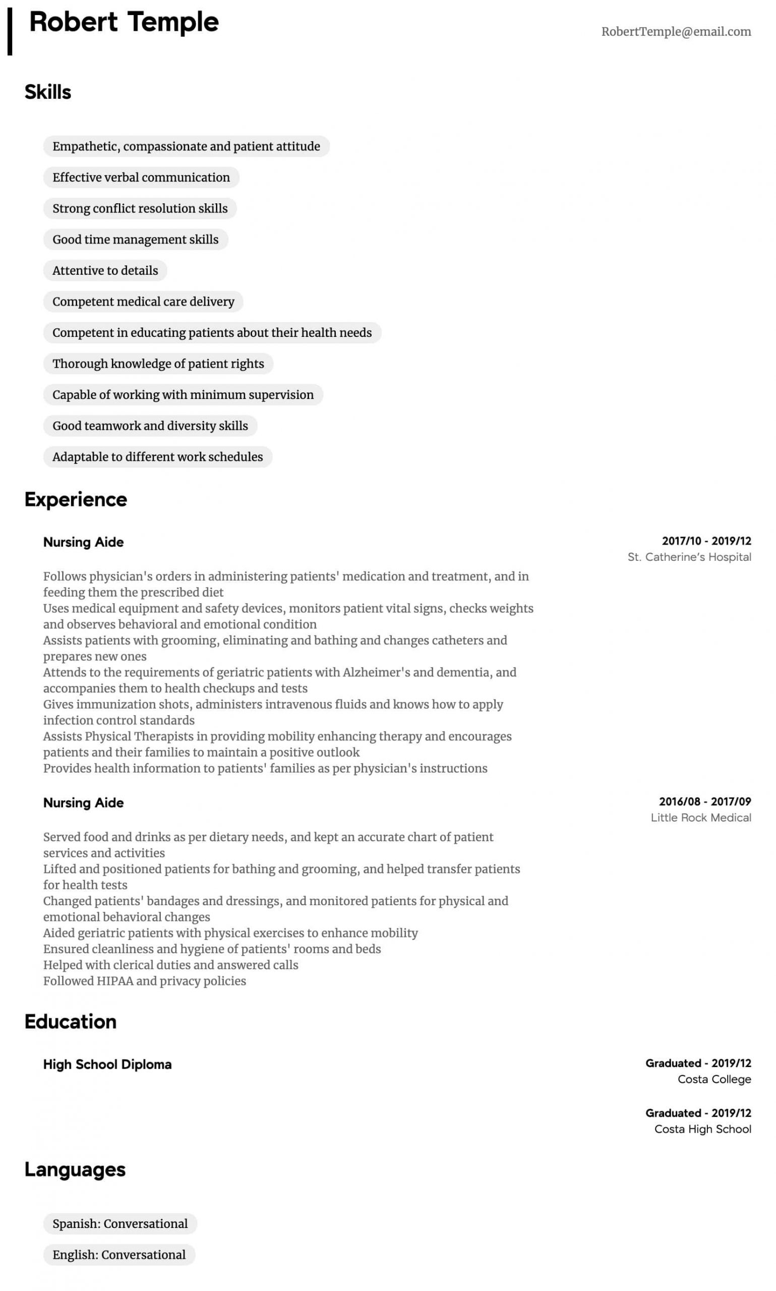 Sample Resume for Health Care Aide Job Nursing Aide Resume Samples All Experience Levels Resume.com …