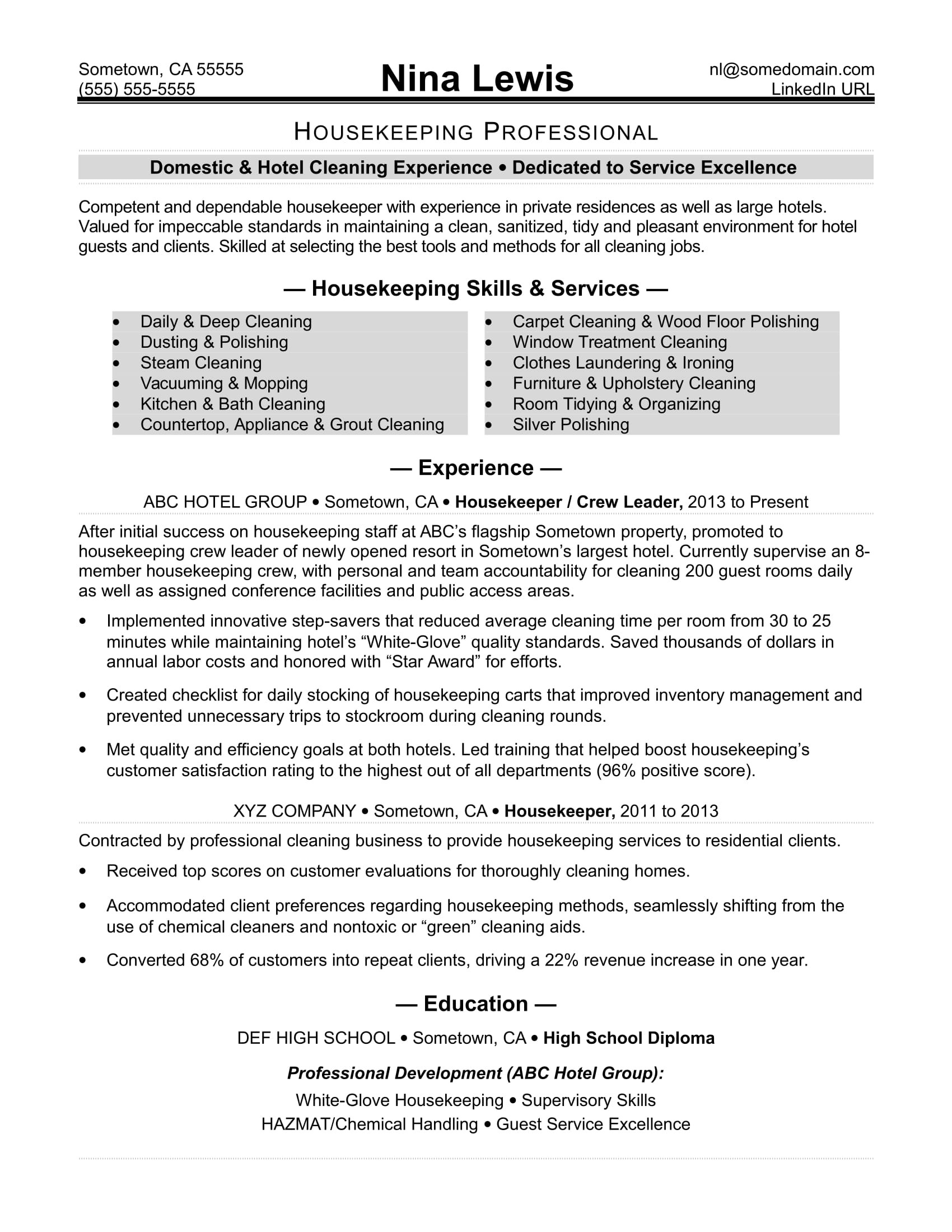 Sample Resume for Housekeeping with No Experience Housekeeping Resume Sample Monster.com Sample Resume for Housekeeping with No Experience Housekeeping Resume Sample Monster.com