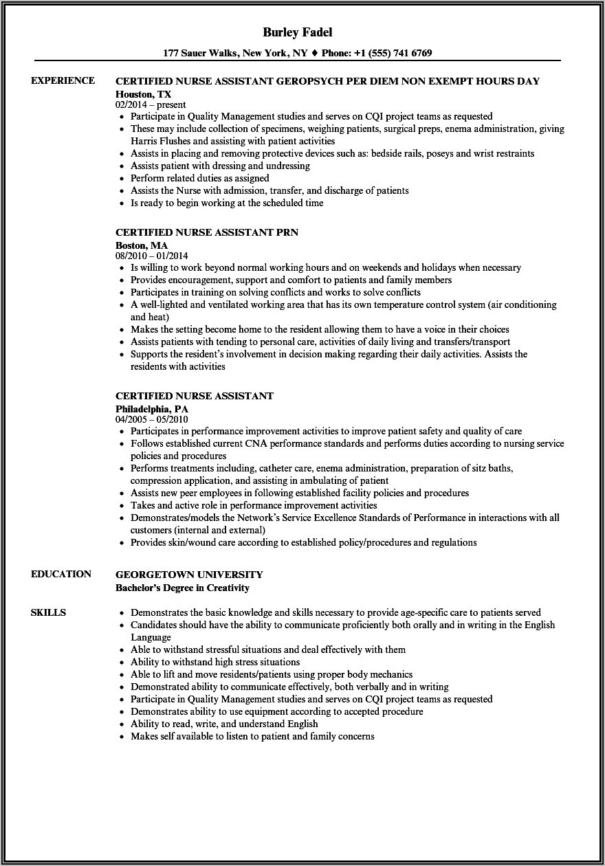 Sample Resume for Nurses with No Experience Certified Nursing assistant Resume with No Experience