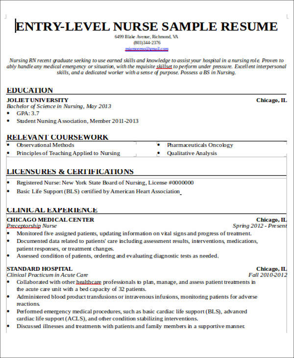 Sample Resume for Nurses without Experience Free 7 Sample New Nurse Resume Templates In Ms Word