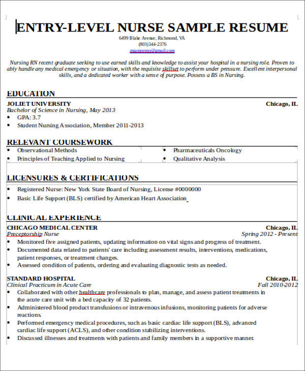 Sample Resume for Nurses without Experience Free 7 Sample New Nurse Resume Templates In Ms Word
