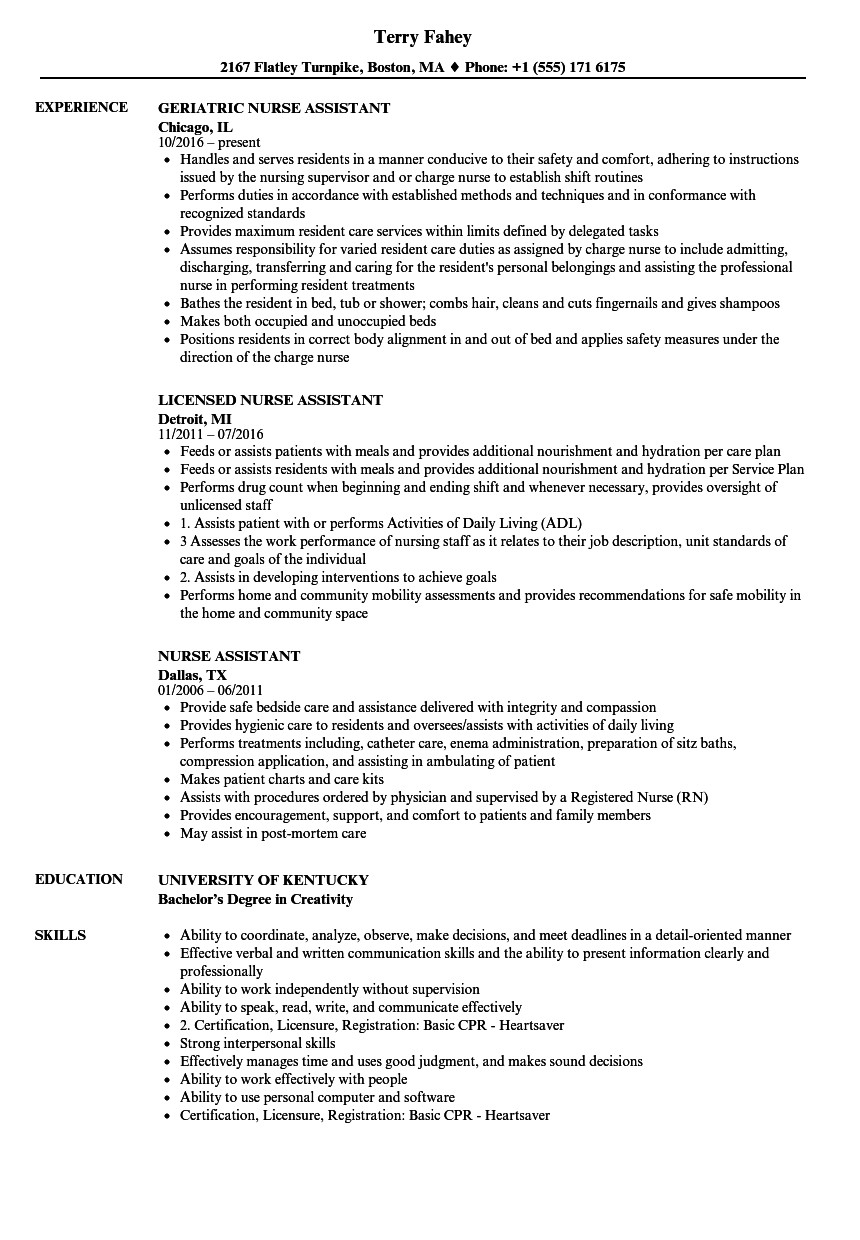 Sample Resume for Nursing assistant Position Nurse assistant Resume Samples