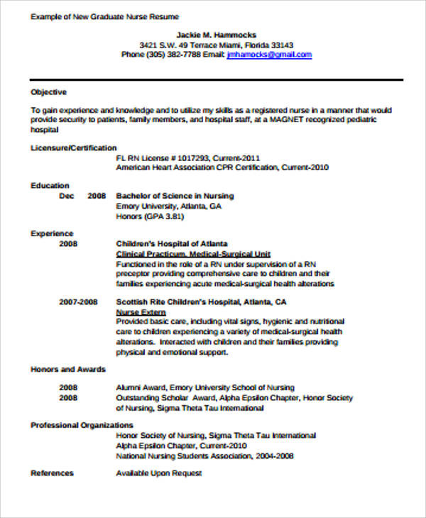 Sample Resume for Nursing Grad School Free 4 Sample Graduate Nurse Resume Templates In Ms Word