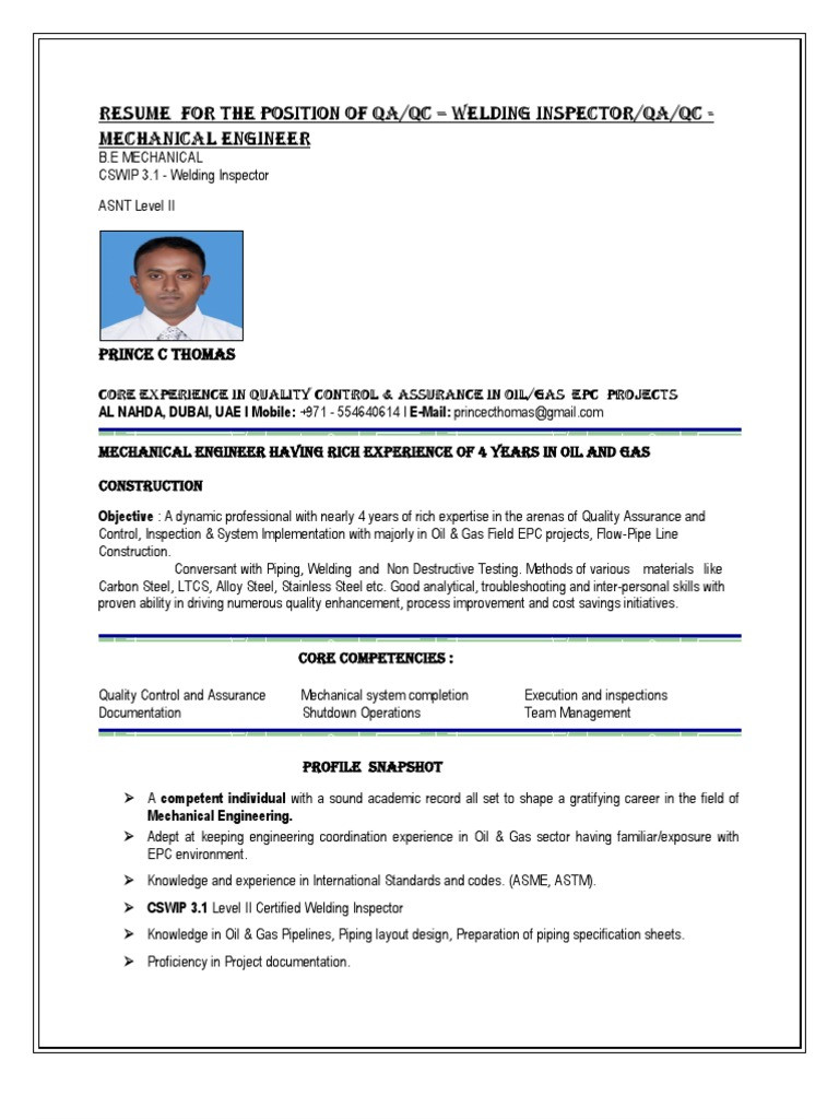 Sample Resume for Quality Control Supervisor Quality Control Inspector Job Description Pdf