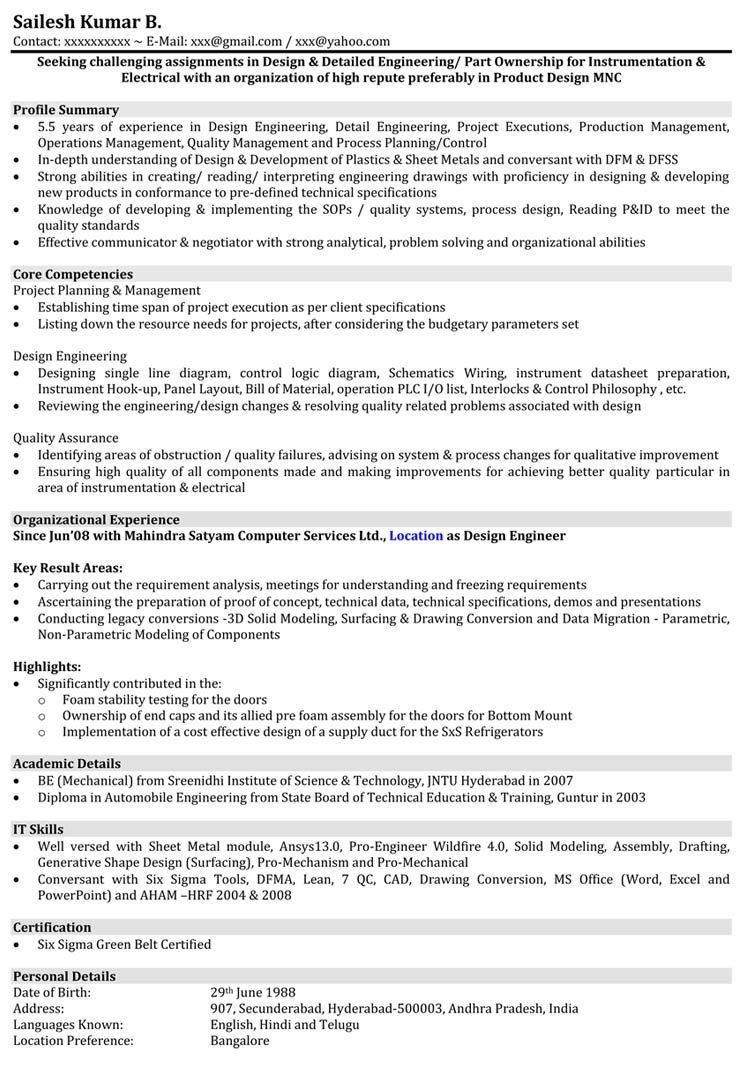 Sample Resume for Quality Engineer In Automobile 17 Automobile Fresher Resume format Mechanical Engineer Resume …
