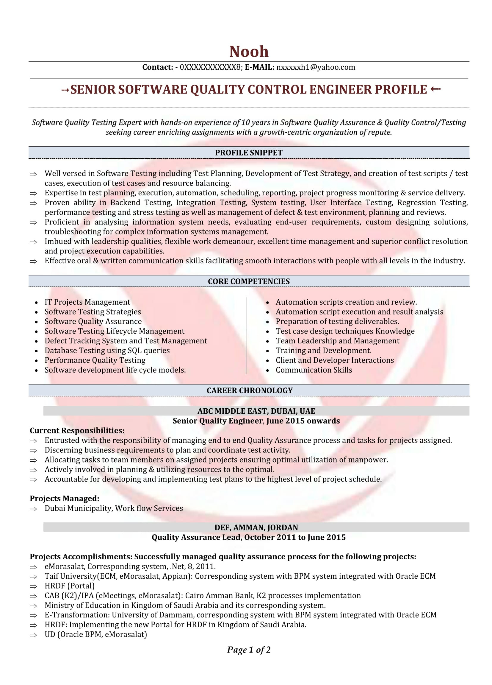 Sample Resume for Quality Engineer In Automobile Pdf Quality Engineer Sample Resumes, Download Resume format Templates!