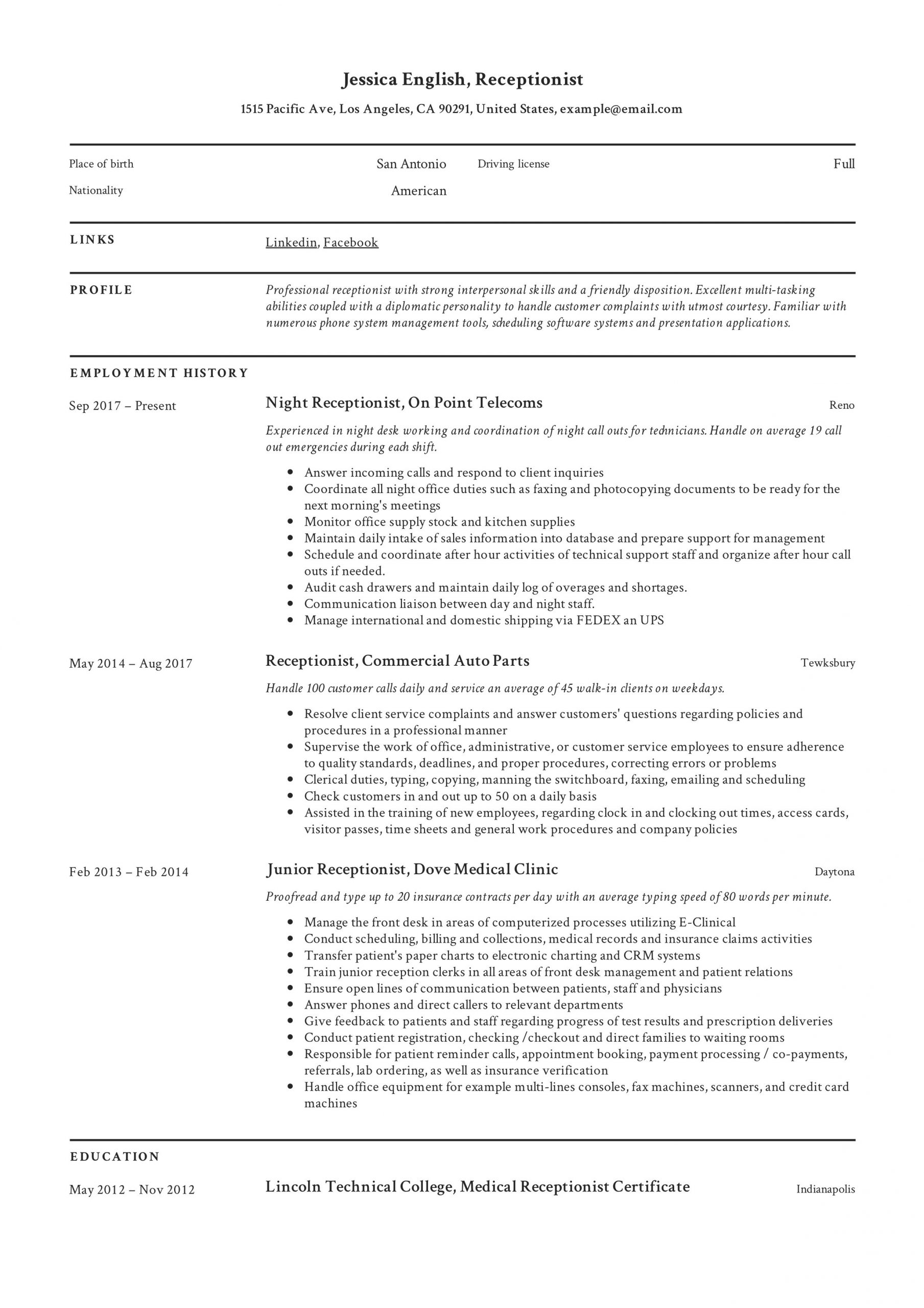 Sample Resume for Receptionist Administrative assistant Administrative Receptionist Resume Sample October 2021
