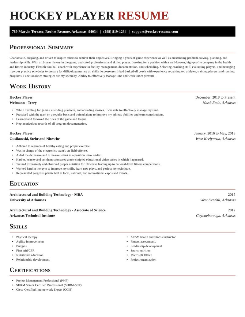Sample Resume Hockey Player Profile Template Hockey Player Resume Writer & Example Rocket Resume