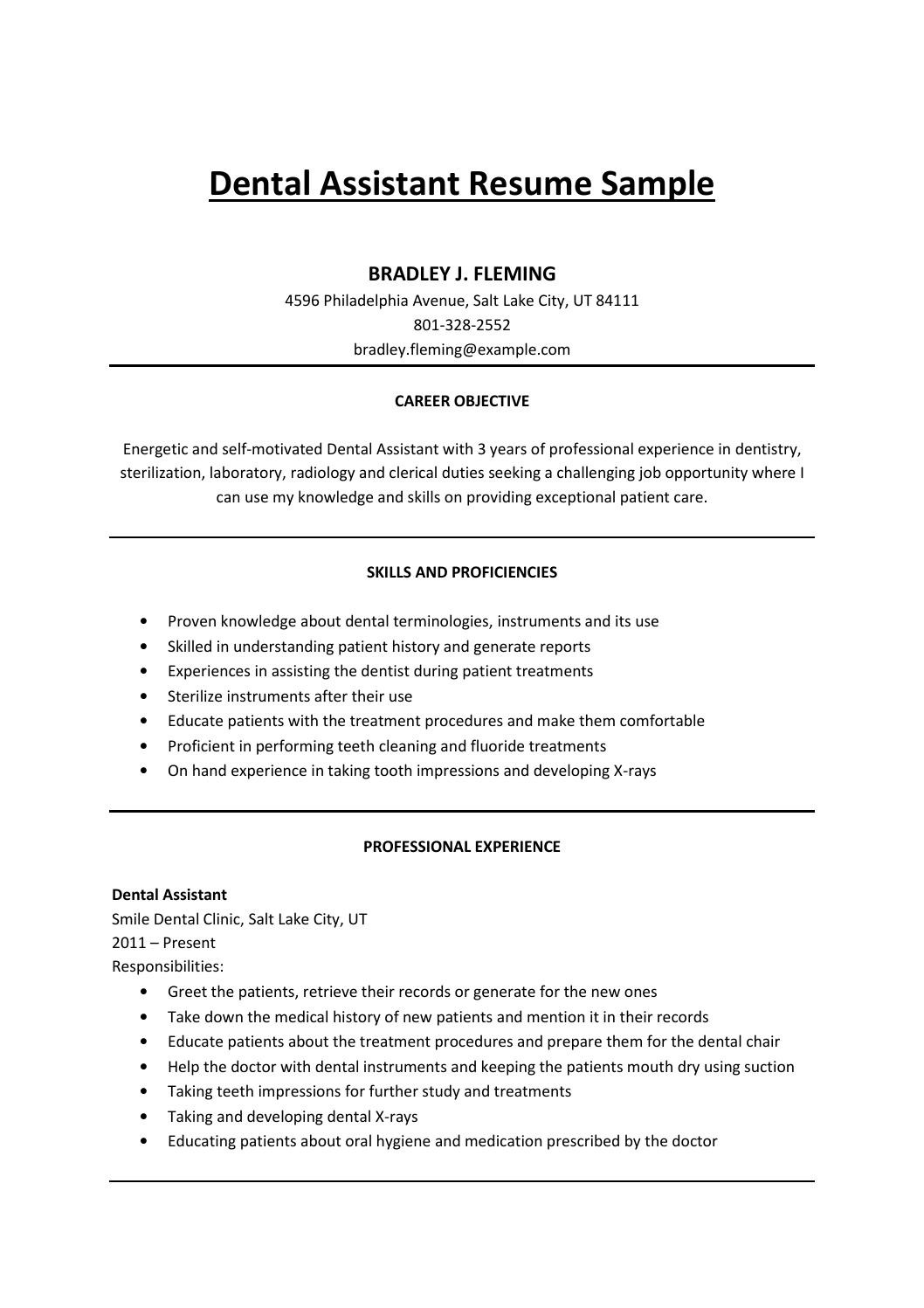 Sample Resume Objectives for Dental assistant Dental assistant Resume Sample by Mark Stone – issuu