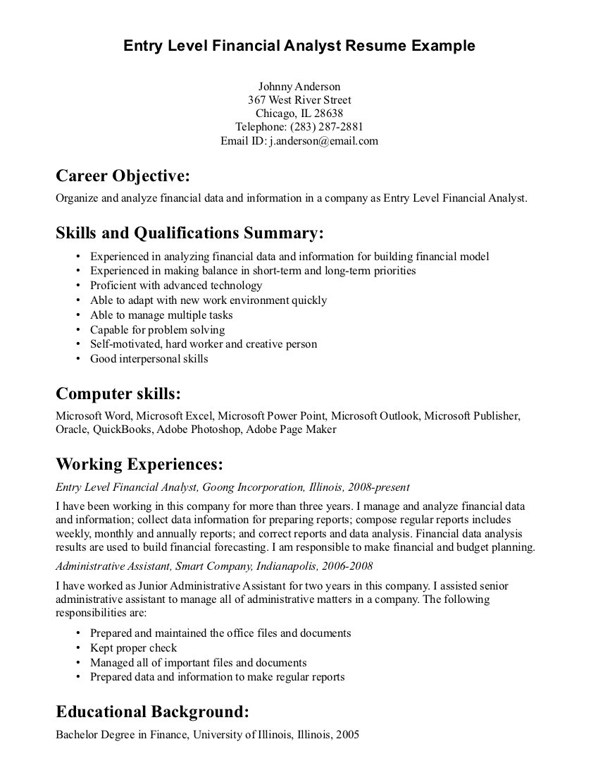 Sample Resume Objectives for Entry Level Jobs Entry Level Resume Examples October 2021