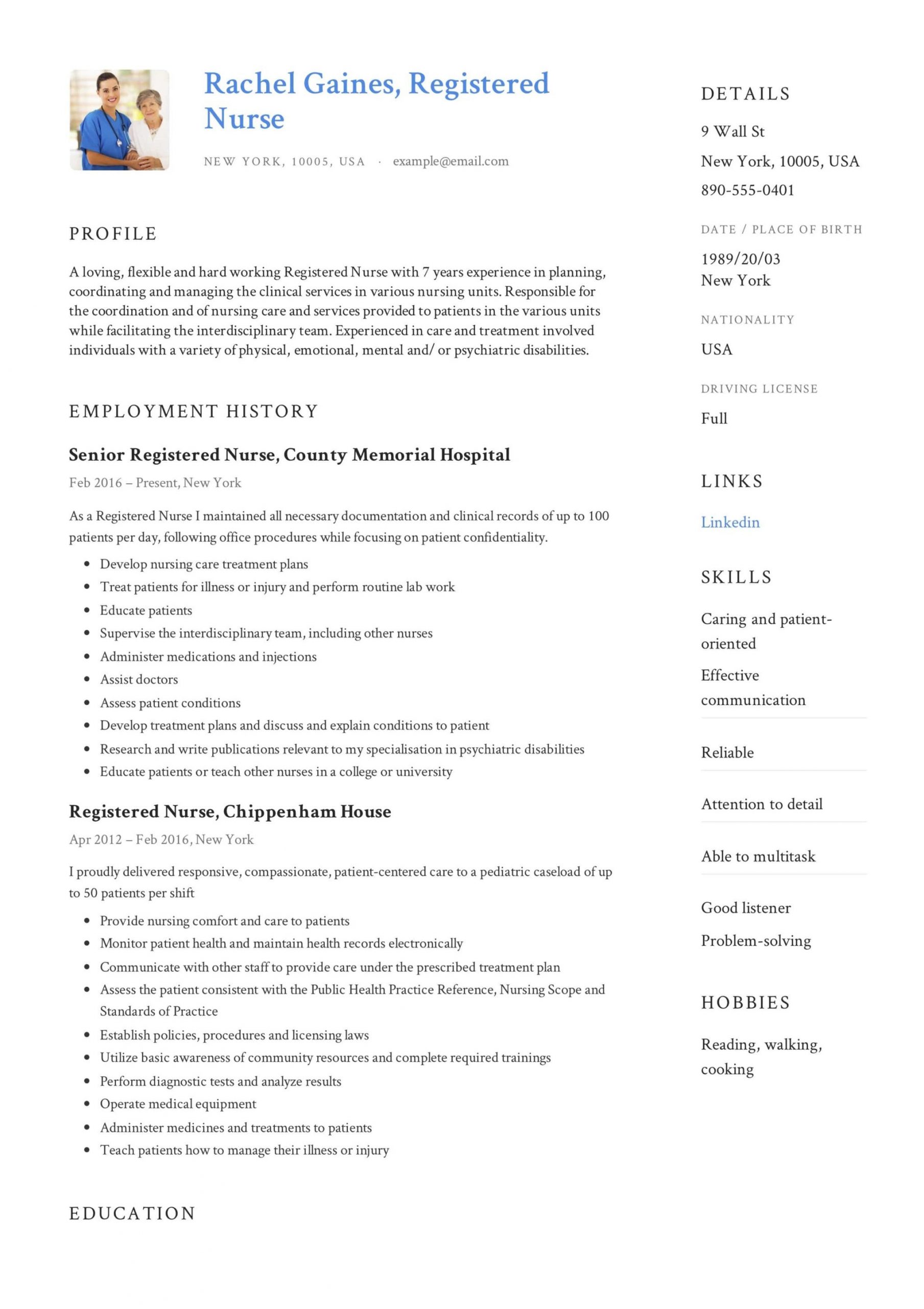 Sample Rn Resume 1 Year Experience Registered Nurse Cv Sample October 2021